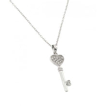 Load image into Gallery viewer, Sterling Silver Rhodium Plated Heart Key CZ Necklace