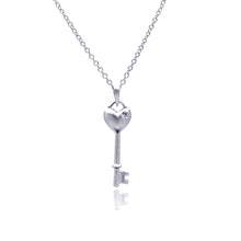 Load image into Gallery viewer, Sterling Silver Necklace with Plain Heart Key Inlaid with Single Clear Cz Pendant