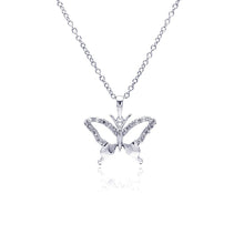 Load image into Gallery viewer, Sterling Silver Necklace with Fashion Open Butterfly Inlaid with Clear Czs Pendant