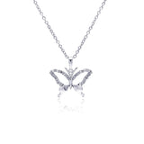 Sterling Silver Necklace with Fashion Open Butterfly Inlaid with Clear Czs Pendant