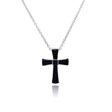 Load image into Gallery viewer, Sterling Silver Rhodium Plated Cross Black CZ Necklace