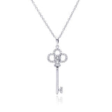 Sterling Silver Necklace with Modish Clover Key Inlaid with Clear Czs Pendant