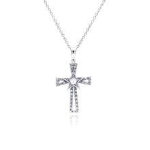 Load image into Gallery viewer, Sterling Silver Rhodium Plated Cross Open CZ Necklace