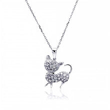 Load image into Gallery viewer, Sterling Silver Necklace with Fancy Walking Cat Covered with Clear Czs Pendant
