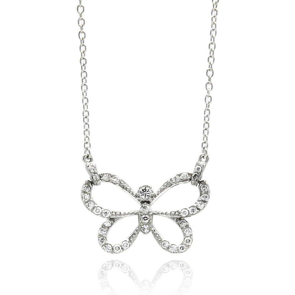Sterling Silver Necklace with Antique Style Open Butterfly Inlaid with Clear Czs PendantAnd Chain Length of 16 -18  AdjustableAnd Pendant Dimesnions: 15.8MMx24.8MM
