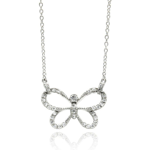 Sterling Silver Necklace with Antique Style Open Butterfly Inlaid with Clear Czs PendantAnd Chain Length of 16 -18  AdjustableAnd Pendant Dimesnions: 15.8MMx24.8MM