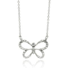 Sterling Silver Necklace with Antique Style Open Butterfly Inlaid with Clear Czs PendantAnd Chain Length of 16 -18  AdjustableAnd Pendant Dimesnions: 15.8MMx24.8MM
