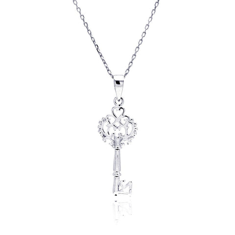 Sterling Silver Necklace with Vintage Style Filigree Heart Key Pendant