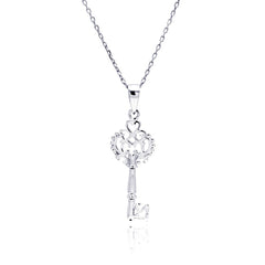 Sterling Silver Necklace with Vintage Style Filigree Heart Key Pendant