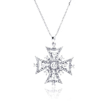 Load image into Gallery viewer, Sterling Silver Rhodium Plated Outline Cross CZ Necklace