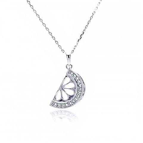 Sterling Silver Necklace with Fancy Melon Inlaid with Clear Czs Pendant