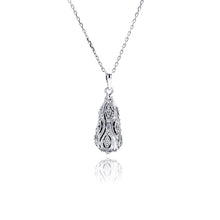 Load image into Gallery viewer, Sterling Silver Necklace with Stylish Filigree Paved Czs Pear Shaped Pendant