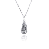 Sterling Silver Necklace with Stylish Filigree Paved Czs Pear Shaped Pendant