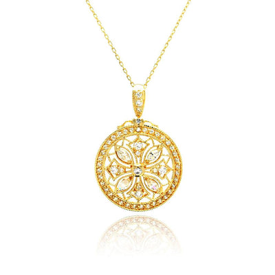 Sterling Silver Rhodium Plated Disc Designed Filigree CZ Necklace