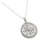 Sterling Silver Rhodium Plated Disc Designed Filigree CZ Necklace