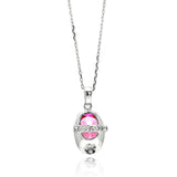 Sterling Silver Necklace with Fashion Baby Shoe with Pink Cz and Inlaid with Clear Czs PendantAnd Pendant Dimensions of 17.6MMx10.1MM