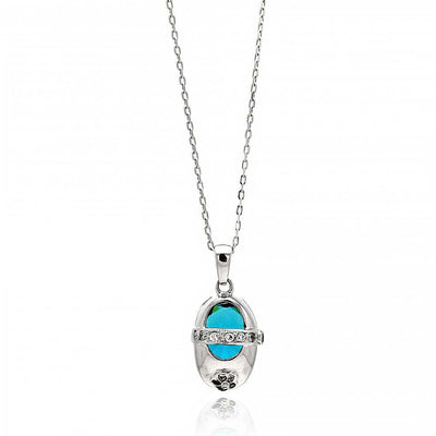 Sterling Silver Necklace with Fashion Baby Shoe with Blue Cz and Inlaid with Clear Czs PendantAnd Pendant Dimensions of 17.6MMx10.1MM