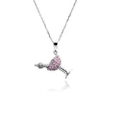 Sterling Silver Necklace with Fancy Martini Pendant Inlaid with Micro Paved Clear & Pink Czs