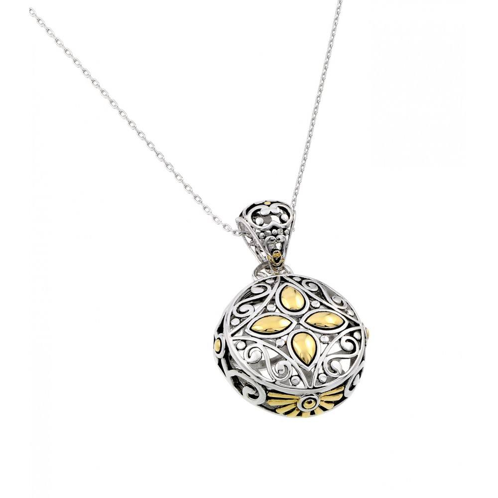 Sterling Silver Gold and Rhodium Plated Round Center Yellow Flower CZ Necklace