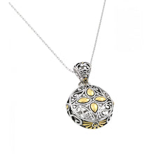 Load image into Gallery viewer, Sterling Silver Gold and Rhodium Plated Round Center Yellow Flower CZ Necklace