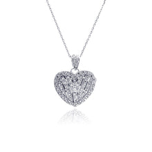 Load image into Gallery viewer, Sterling Silver Necklace with Fancy Paved Heart Locket Pendant