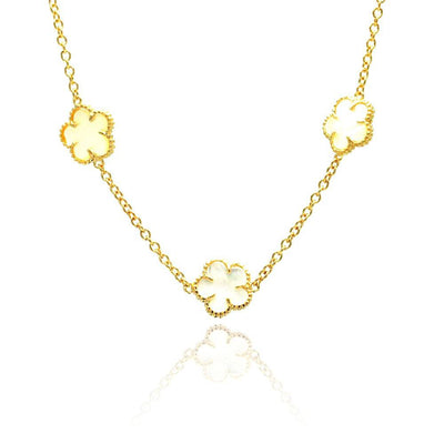 Sterling Silver Gold Plated Necklace with Mother of Pearl Flower Shaped Connectors