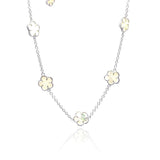 Sterling Silver Rhodium Plated MOP Flower White Enamel CZ .925 Necklace