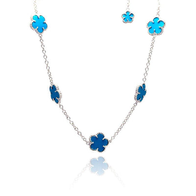 Sterling Silver Fashion Necklace with Multi Turquoise Flower Connector