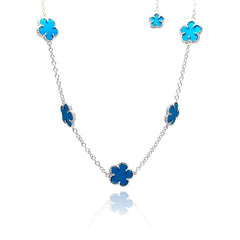 Sterling Silver Fashion Necklace with Multi Turquoise Flower Connector