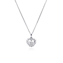 Load image into Gallery viewer, Sterling Silver Necklace with Antique Style Open Heart Inlaid with Czs and Centered with Solitaire Round Cut Cz Pendant