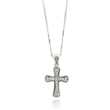 Sterling Silver Rhodium Plated Cross CZ Necklace