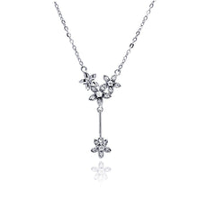 Load image into Gallery viewer, Sterling Silver Necklace with Fancy Multi Flower Inlaid with Clear Czs Dangling Pendant