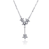 Sterling Silver Necklace with Fancy Multi Flower Inlaid with Clear Czs Dangling Pendant