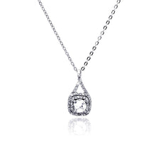 Load image into Gallery viewer, Sterling Silver Necklace with Elegant Soiltaire Round Cz Pendant with Double Square Paved Halo Setting