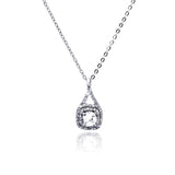 Sterling Silver Necklace with Elegant Soiltaire Round Cz Pendant with Double Square Paved Halo Setting