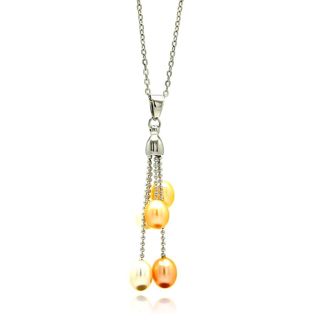 Sterling Siver Necklace with Hanging Five Champagne Pearls Pendant