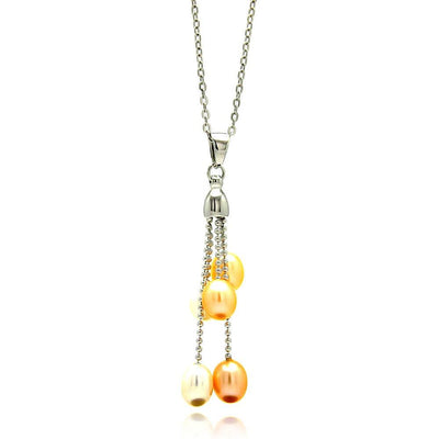 Sterling Siver Necklace with Hanging Five Champagne Pearls Pendant