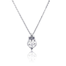 Load image into Gallery viewer, Sterling Silver Necklace with Classy Round Clear Cz on Fancy Setting Pendant