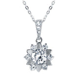 Sterling Silver Fancy Necklace with Flower Cluster Cz PendantAnd Spring Clasp ClosureAnd Length of 17