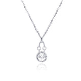 Sterling Silver Necklace with Fancy Paved Cz Open Circle Pendant with Dangling Heart Cut Cz on Center