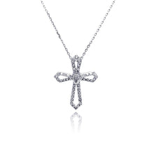 Load image into Gallery viewer, Sterling Silver Rhodium Open Cross CZ Necklace