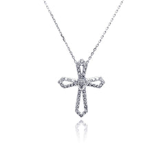 Sterling Silver Rhodium Open Cross CZ Necklace