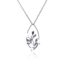 Load image into Gallery viewer, Sterling Silver Necklace with Fancy Open Leaf and Flower Vine Design Inlaid with White Pearls and Clear Czs Pendant