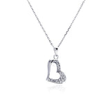 Sterling Silver Necklace with Sideways Heart Inlaid with Clear Czs Pendant