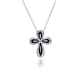 Sterling Silver Rhodium Plated Open Black and Clear Cross CZ Necklace