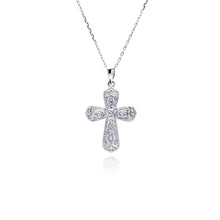Load image into Gallery viewer, Sterling Silver Rhodium Plated Cross CZ Necklace