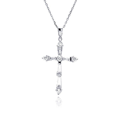 Sterling Silver Rhodium Plated Cross CZ Necklace