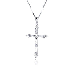 Sterling Silver Rhodium Plated Cross CZ Necklace