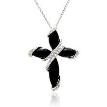Load image into Gallery viewer, Sterling Silver Rhodium Plated Black Onyx Cross CZ Necklace
