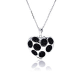 Sterling Silver Necklace with Trendy Heart Black Dot Design Inlaid with Black Czs Pendant